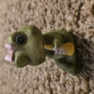 Green Frog Figurine Glass From Japan (Chipped Flower)